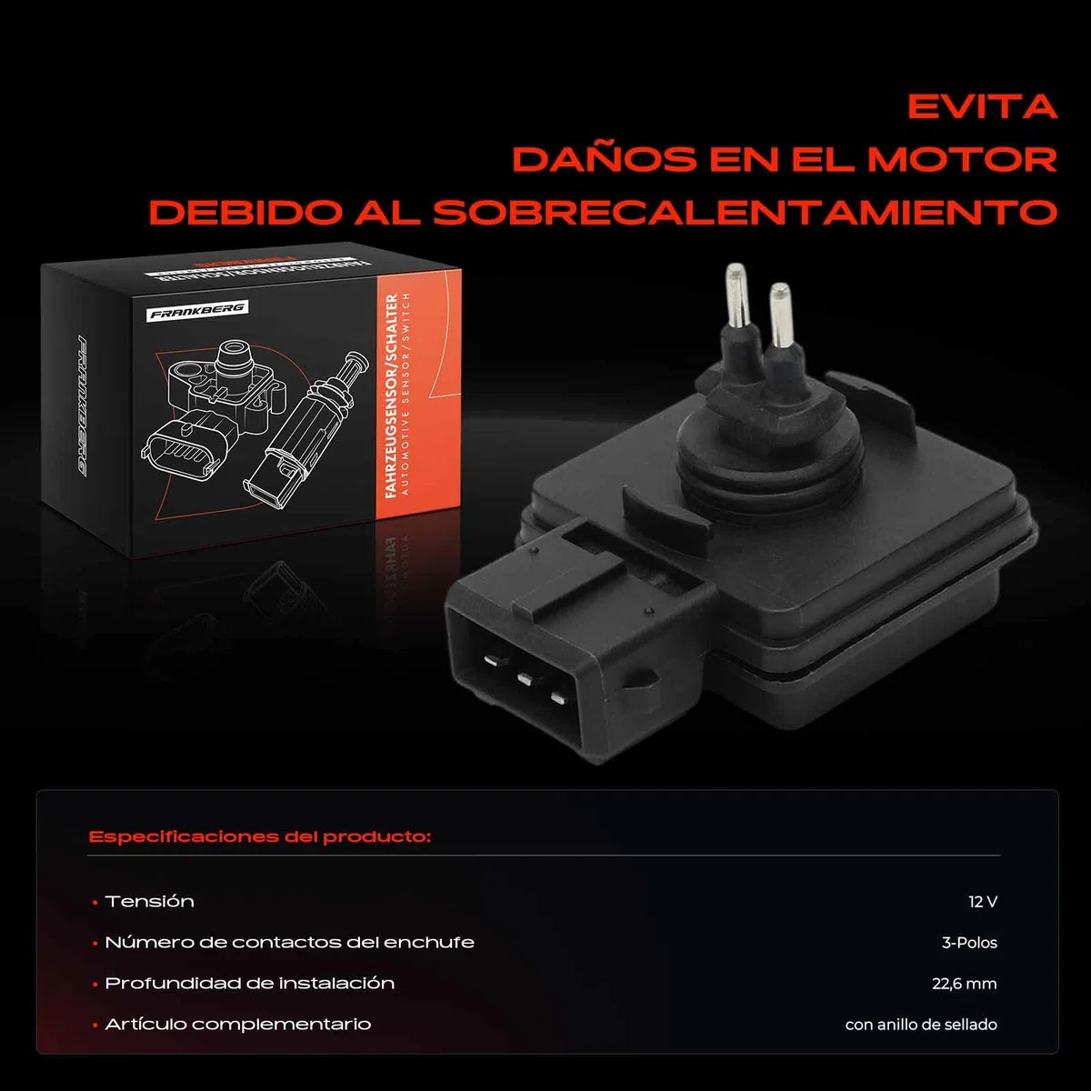 Frankberg Sensor de nivel de refrigerante Nivel de agua de refrigeración Compatible con C4 Grand Picasso I UA C3 II SC Xsara Picasso N68 607 9D 9U Berlingo/Berlingo First MPV GFK GJK MF 1306J0